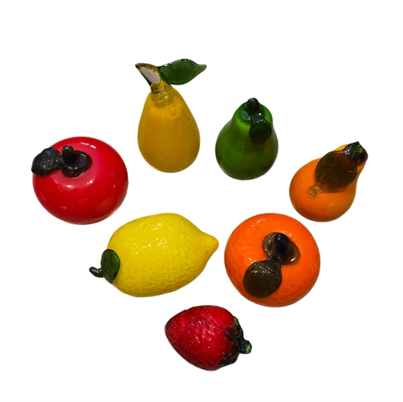 Vintage Hand-Blown Glass Fruit Decor Set 8 Pieces Murano Style Heavy Art Glass - Picture 2 of 8
